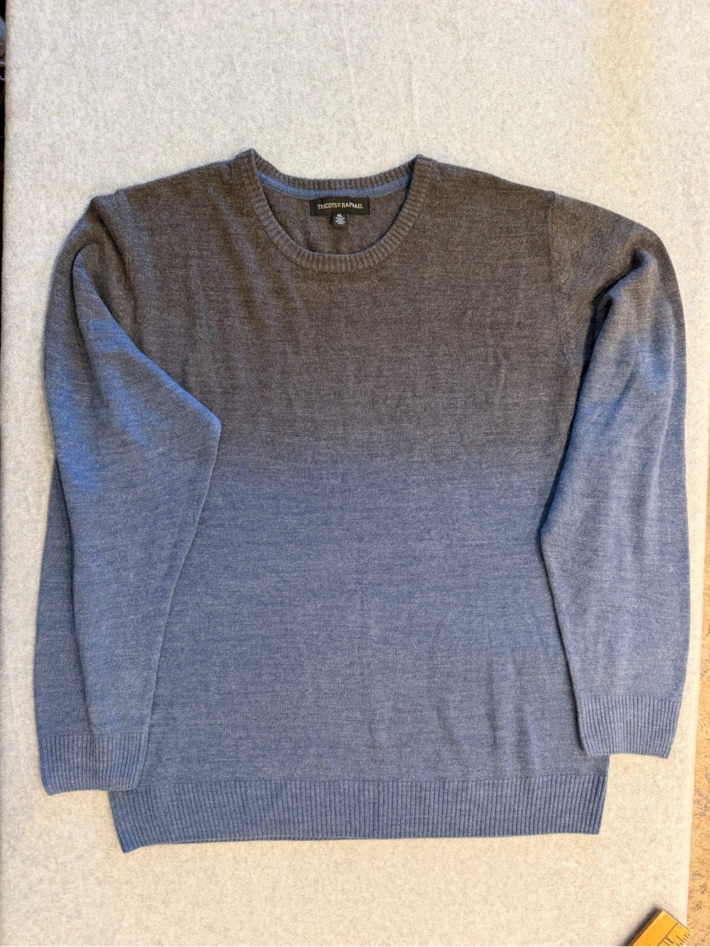 Tricots St Raphael Men's Gradient Gray Blue Crew Neck Knit Pullover Sweater XL